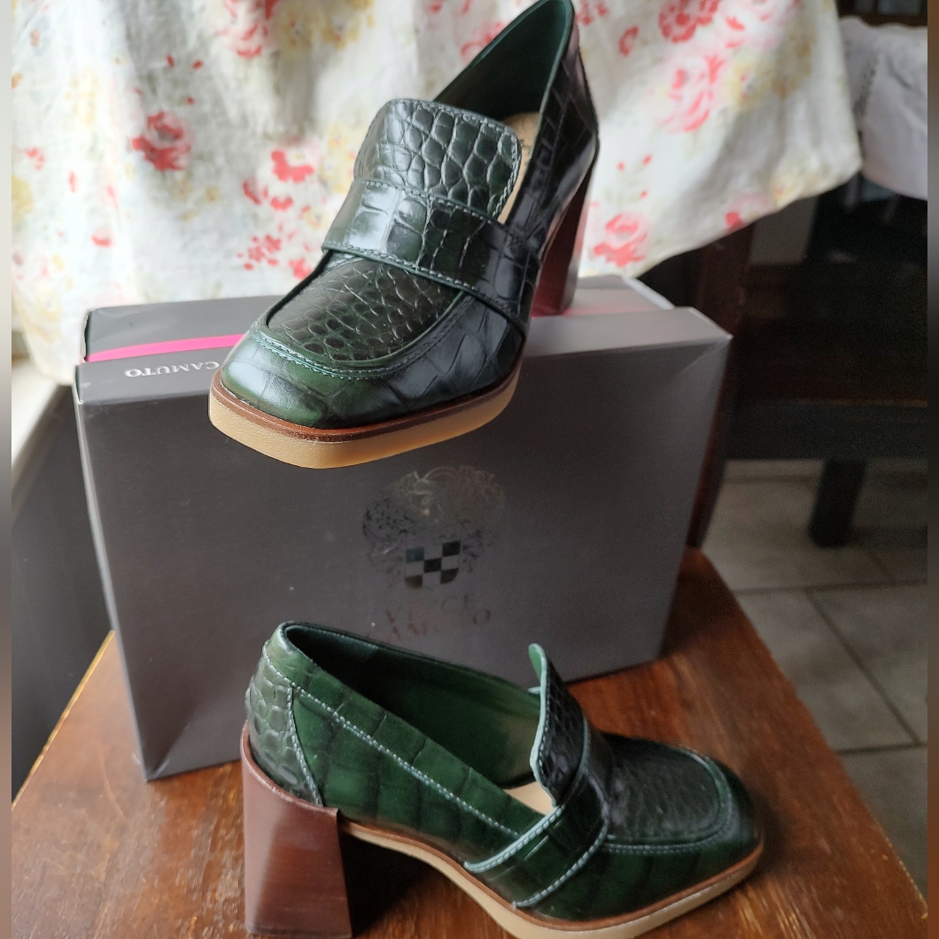 Vince Camuto Green Croc-Embossed Loafers